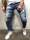 3 Style hommes déchiré Jean de motard maigre détruit effiloché impression broderie coupe mince Denim pantalon Jean